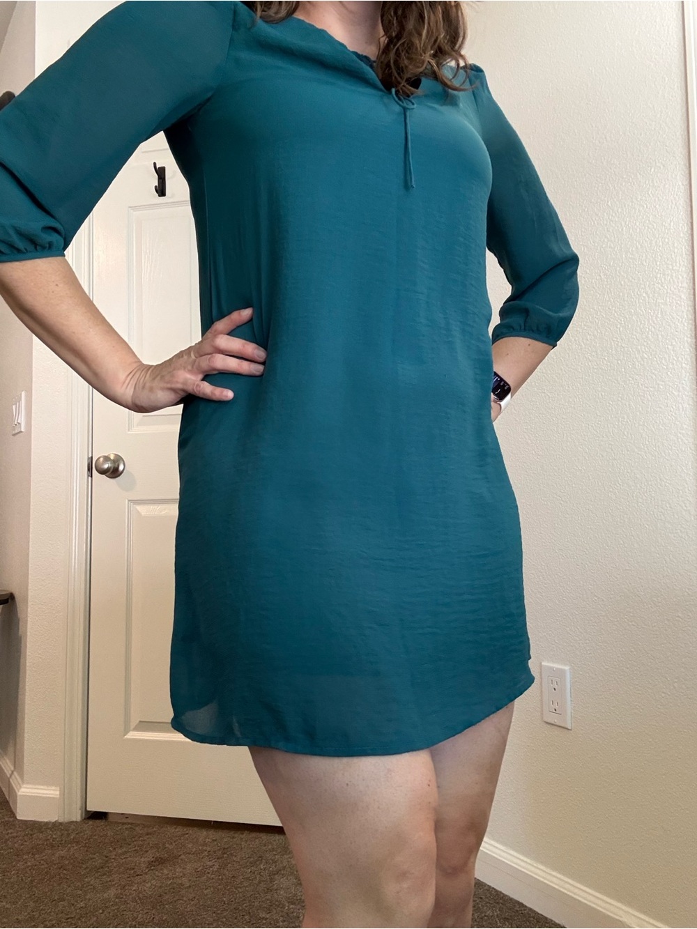 H&M Teal Three-Quarter Sleeve Shift Dress